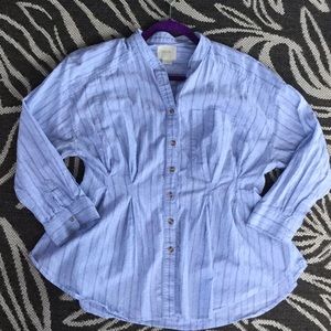 Anthropologie Maeve blue button pinstripe top